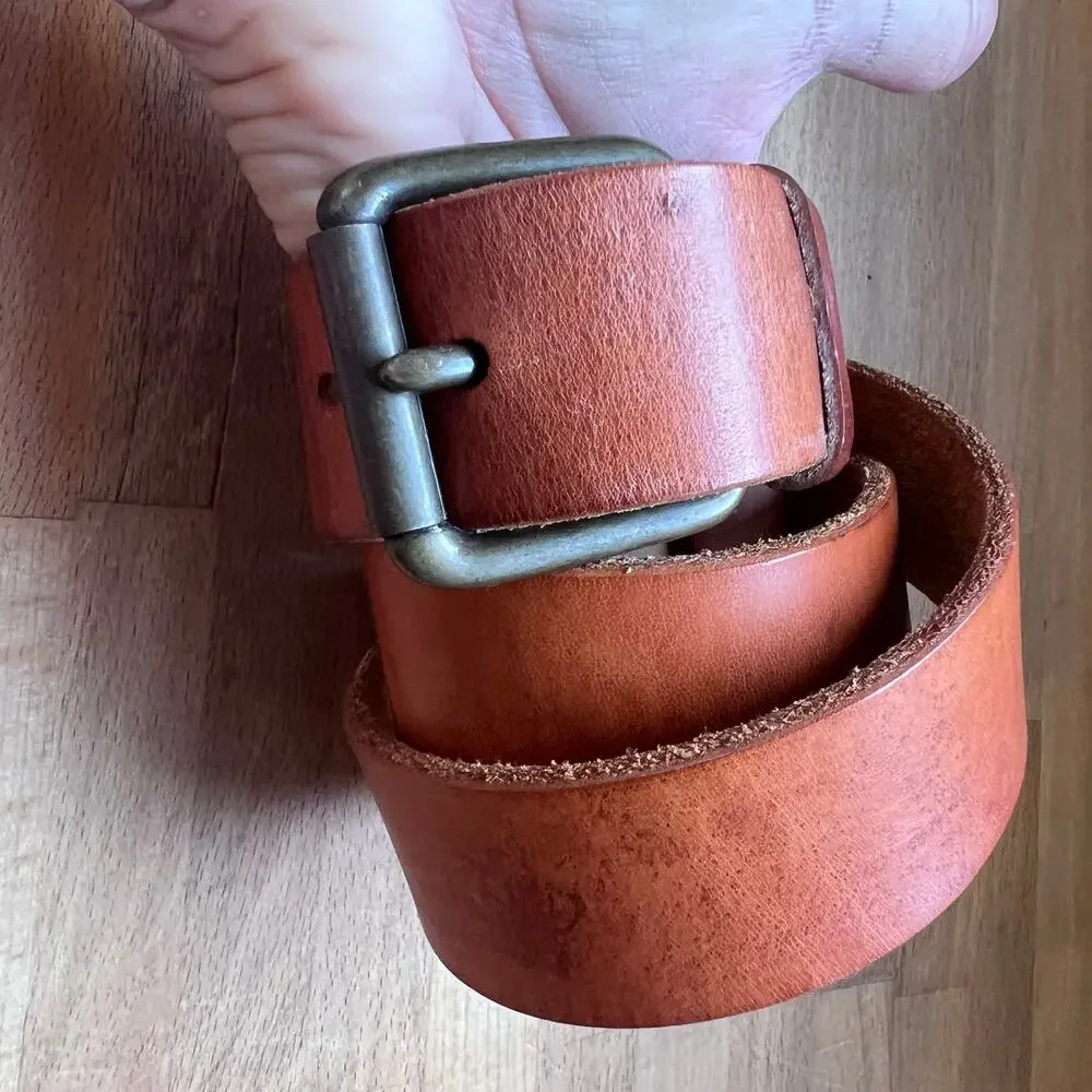 Vintage GAP Italian Leather Belt Size 30 Cognac Brown 1.5” Brass Buckle